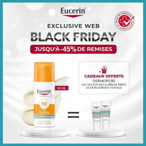 Eucerin Sun Oil Control SPF50 – Offre Web Black Friday 2025 : Mini Sérum Triple Action + Mini Cleansing Foam Offerts